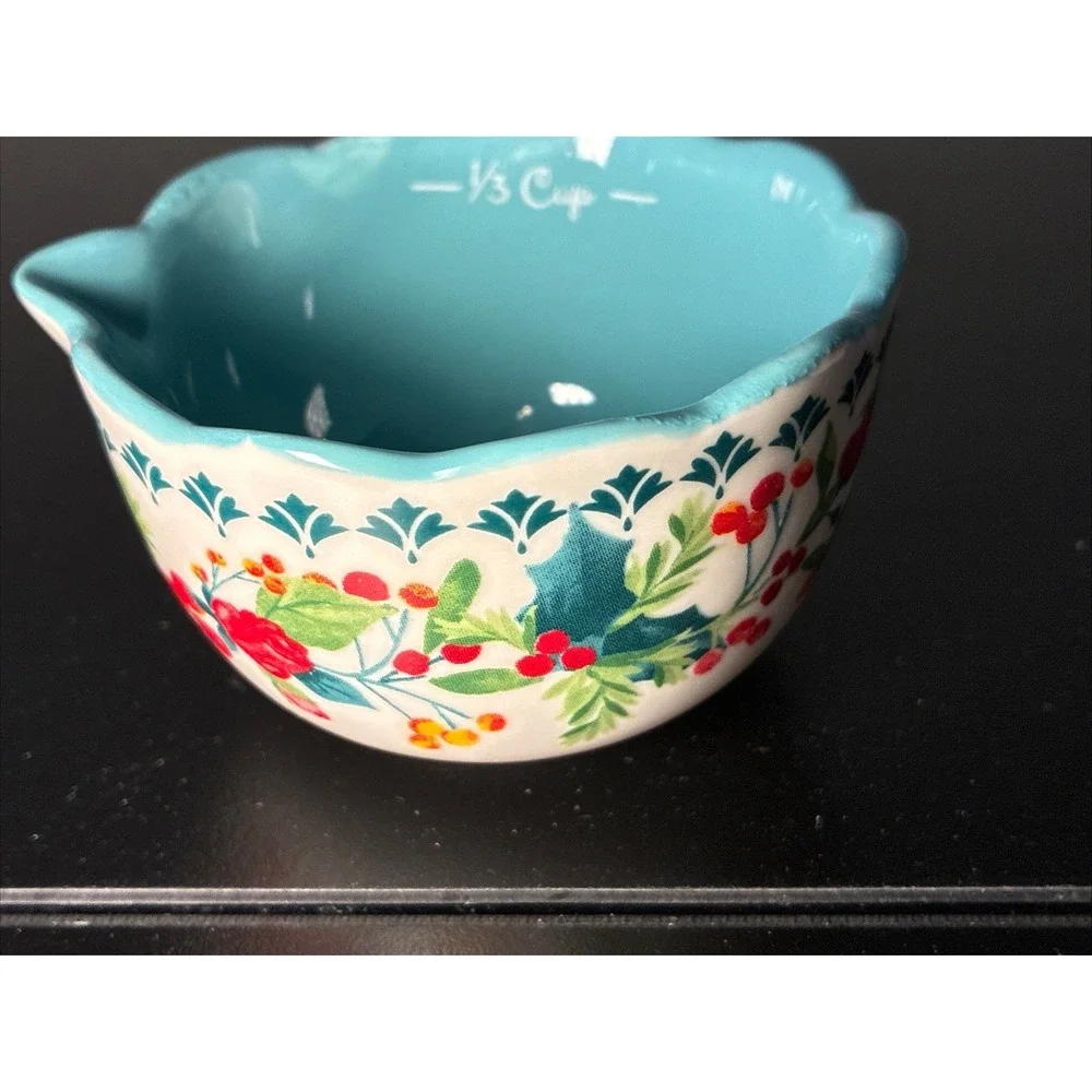 The Pioneer Woman Cheerful Rose Stoneware Measuring Cup Set Dishwasher Safe